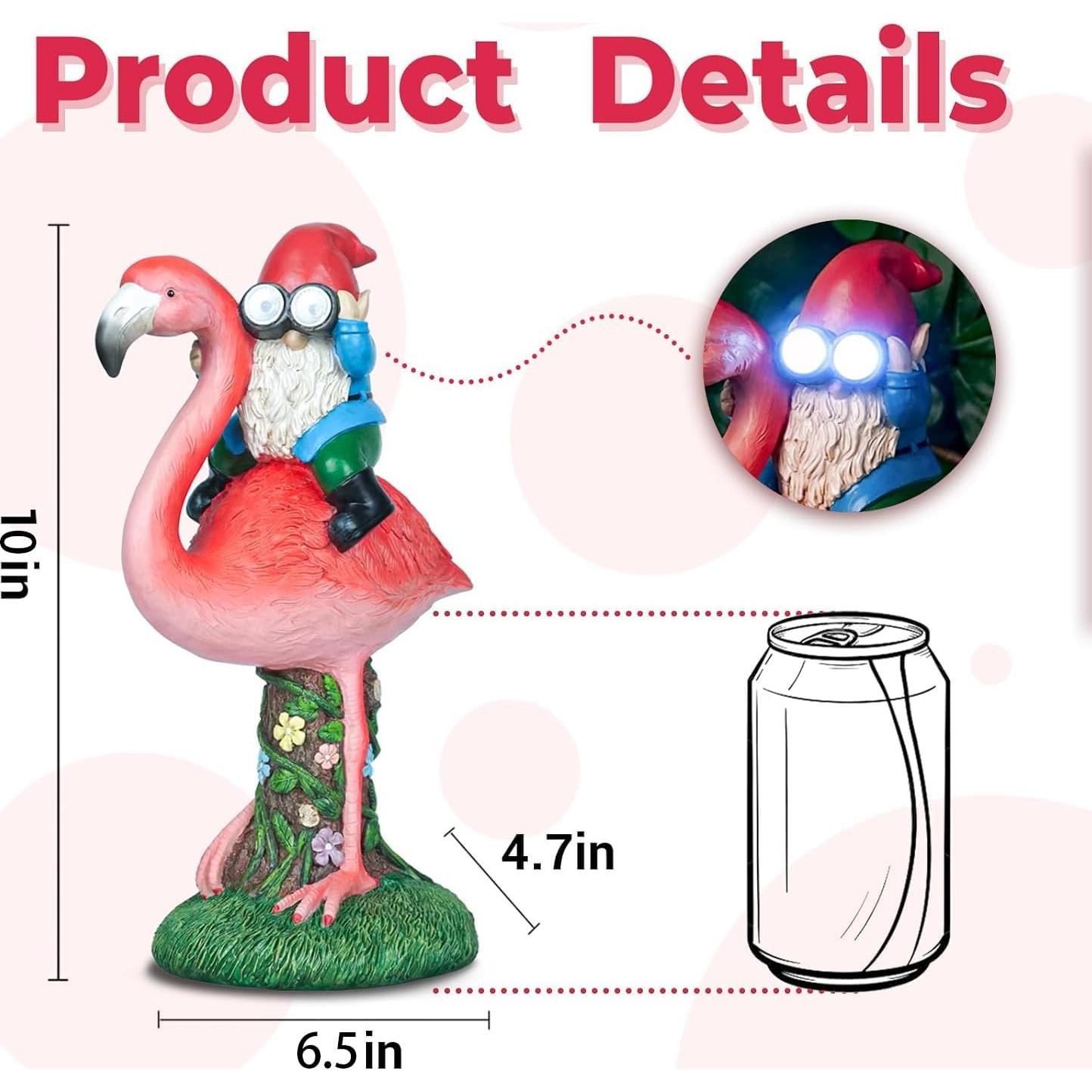 Estatua Solar de Jardín Gnome Flamenco ArtTerpnica 30cm