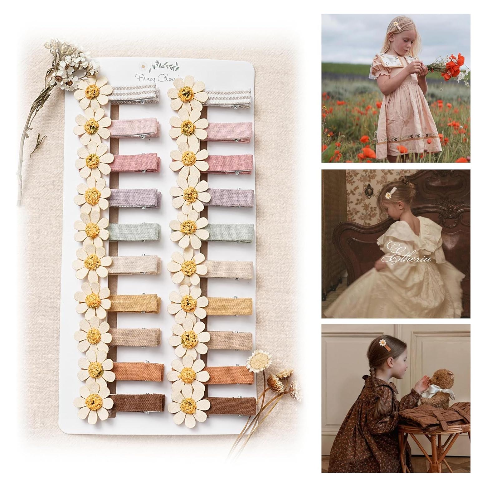 Pinzas para el cabello FANCY CLOUDS 20 piezas margaritas tela