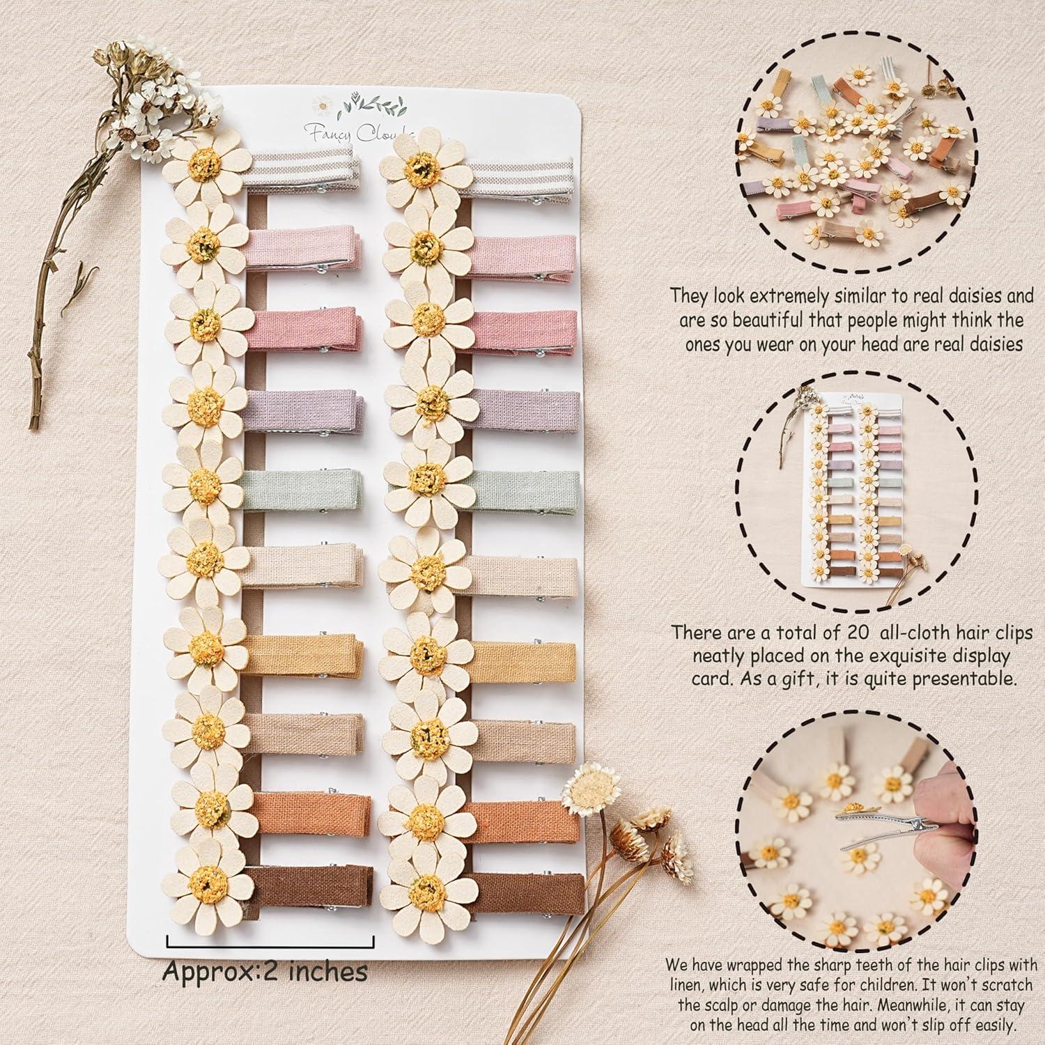 Pinzas para el cabello FANCY CLOUDS 20 piezas margaritas tela