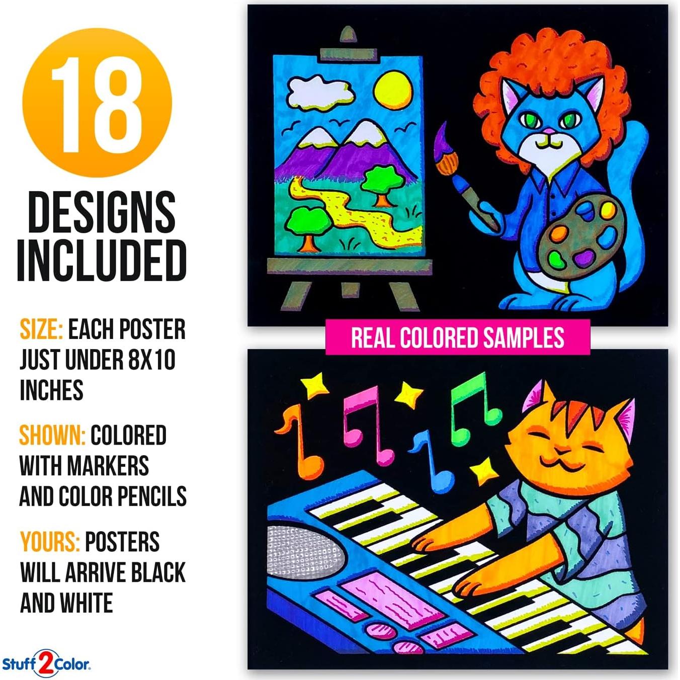 Pack de 18 Pósters de Colorear Gatitos Difusos Stuff2Color