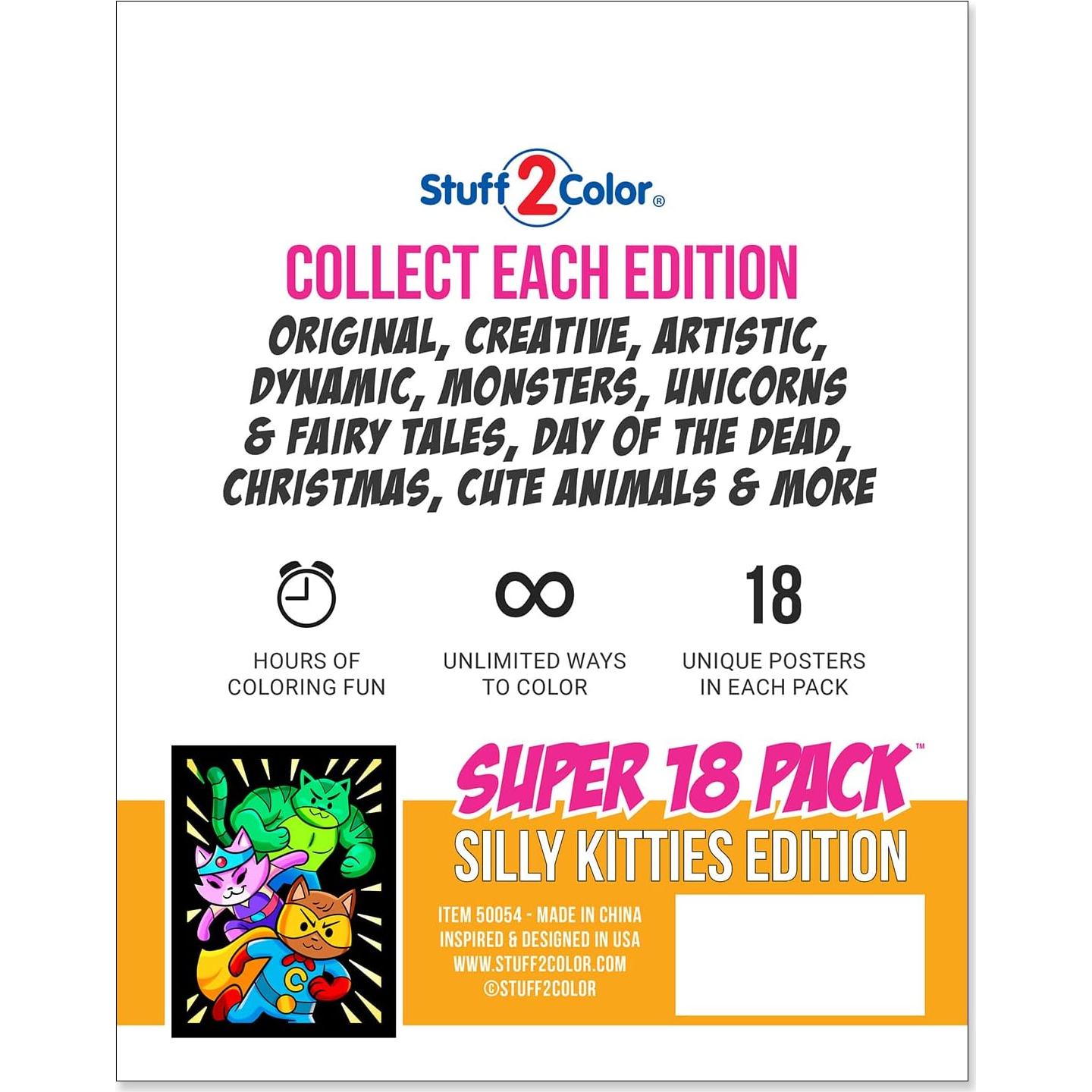 Pack de 18 Pósters de Colorear Gatitos Difusos Stuff2Color