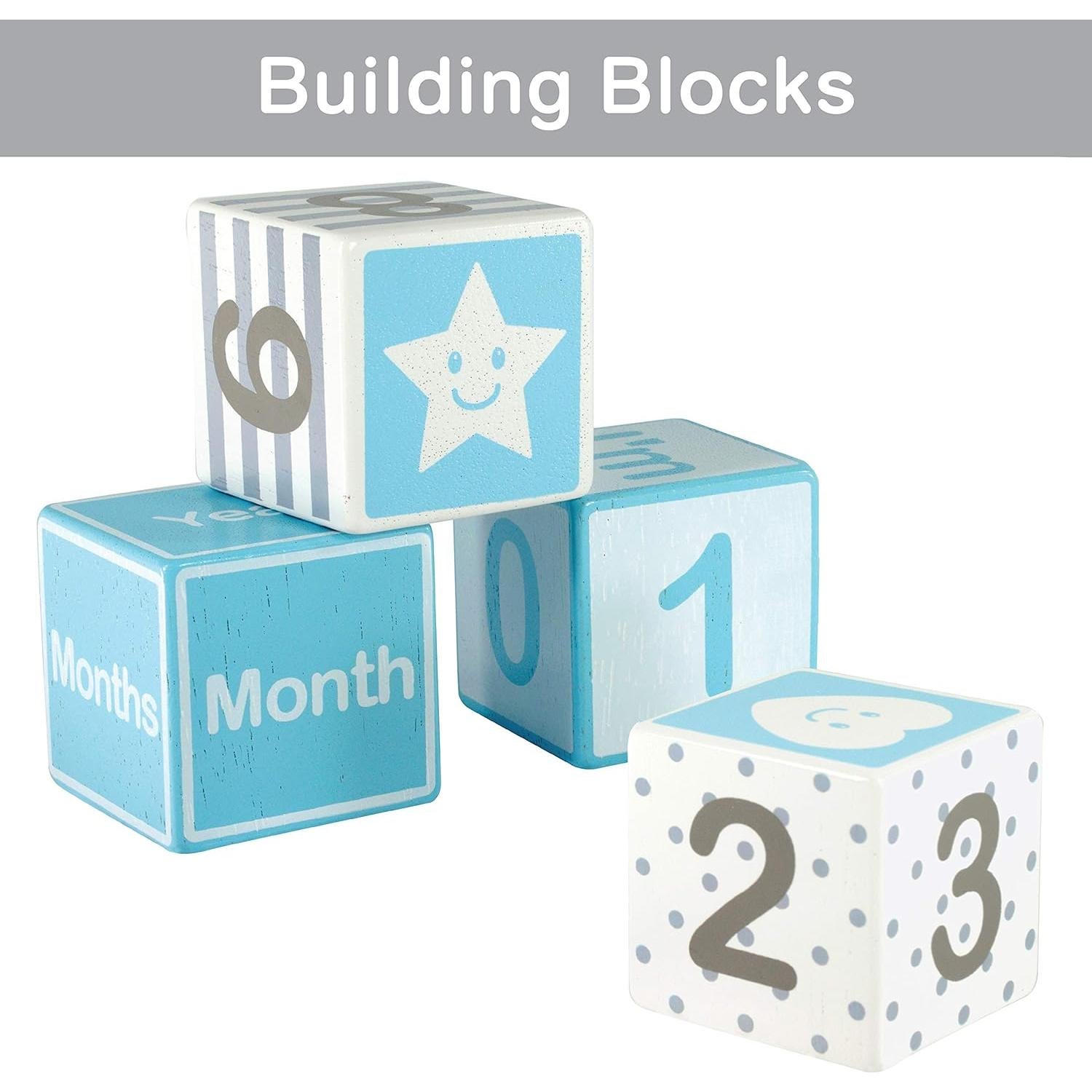 Bloques de Hitos Mensuales de Madera I'M - 4 Pcs Azul