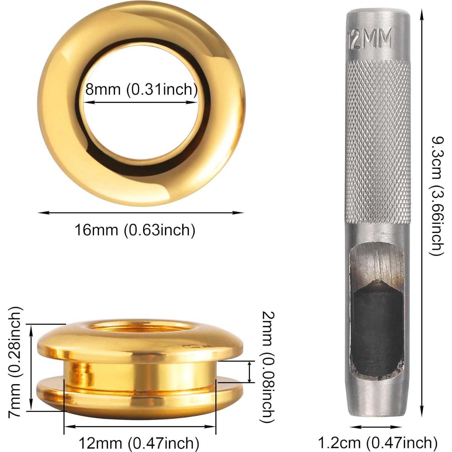 Kit de Ojetes de Latón Notgia 6 Sets 8mm con Perforadora 12mm