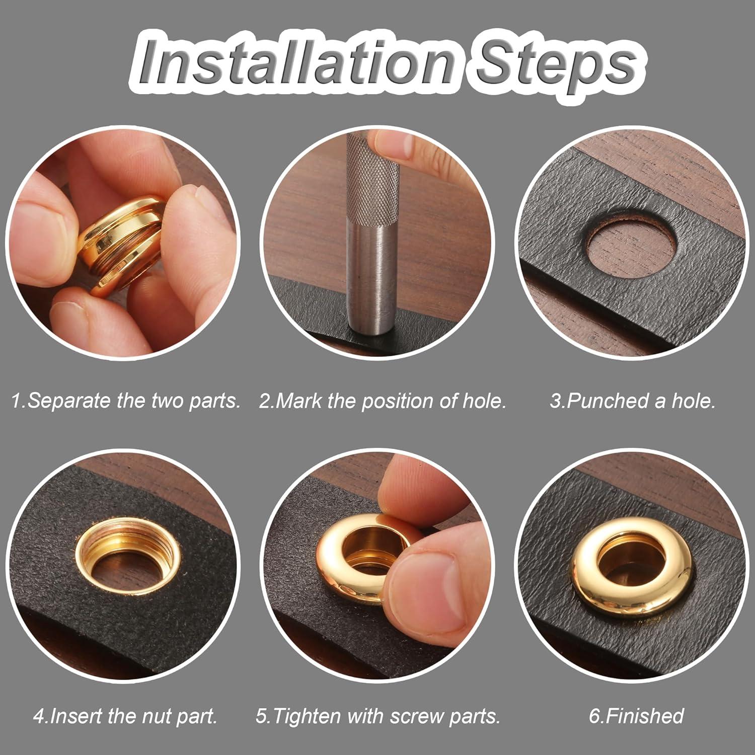 Kit de Ojetes de Latón Notgia 6 Sets 8mm con Perforadora 12mm