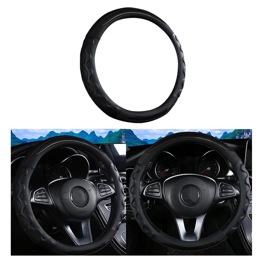 Cubierta de Volante de Coche Sandfren 15" Cuero Antideslizante