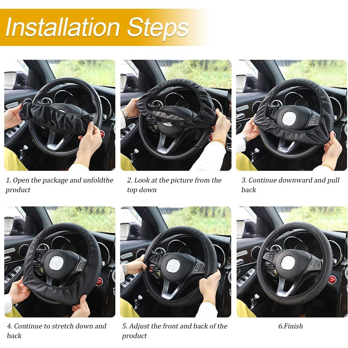 Cubierta de Volante de Coche Sandfren 15" Cuero Antideslizante