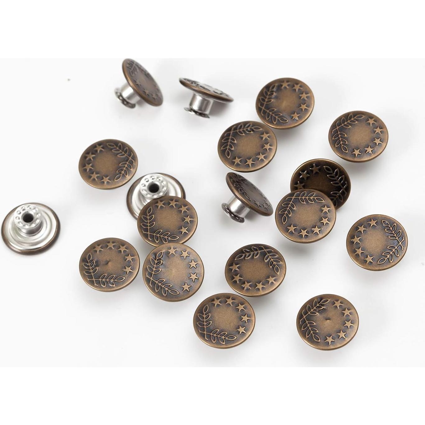 Kit de 20 Botones de Reemplazo MASONEE 17mm Metalicos para Jeans