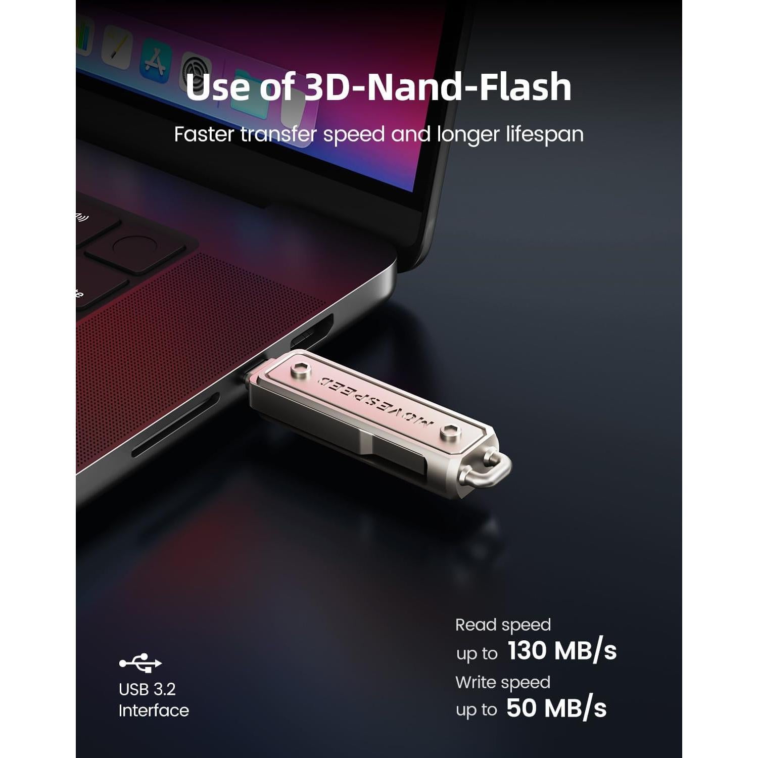 Pendrive USB 3.2 MOVE SPEED 32GB Doble Puerto Type-C