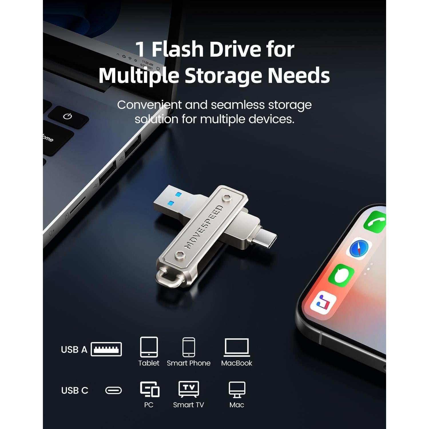 Pendrive USB 3.2 MOVE SPEED 32GB Doble Puerto Type-C