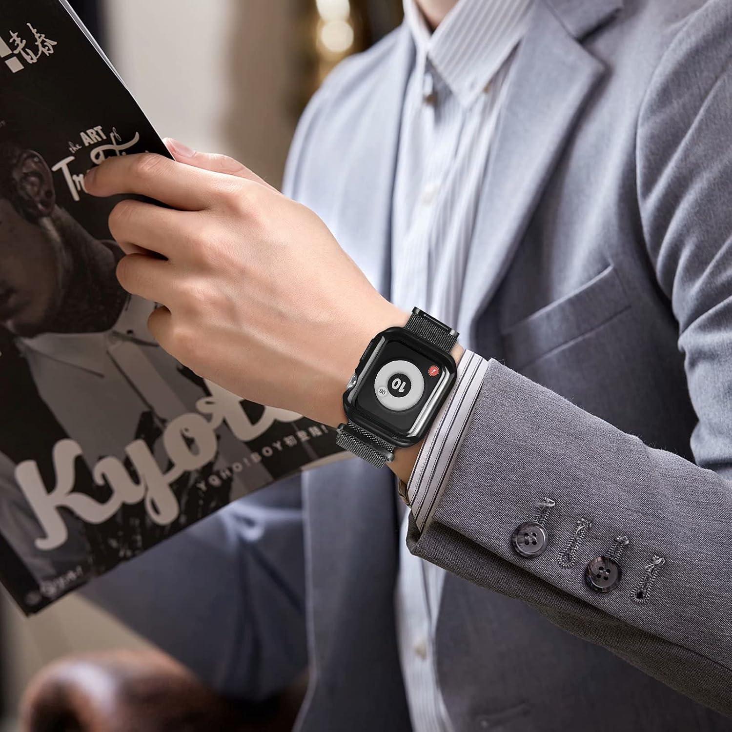 Correa de Acero Inoxidable Milanesa Geoumy para Apple Watch 38mm Negro