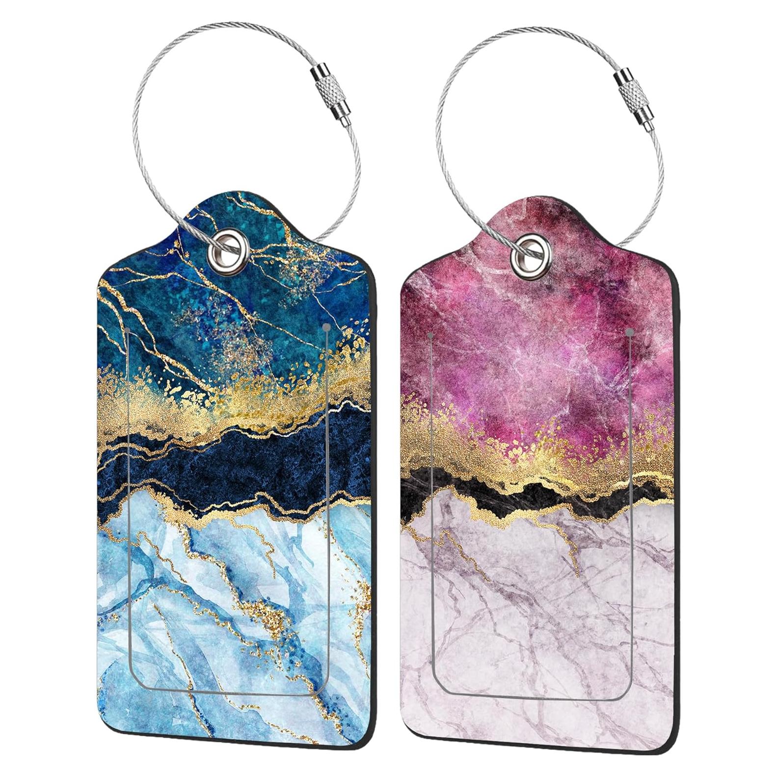 2 Etiquetas de Equipaje EOBKLAX de Cuero Mármol Abstracto