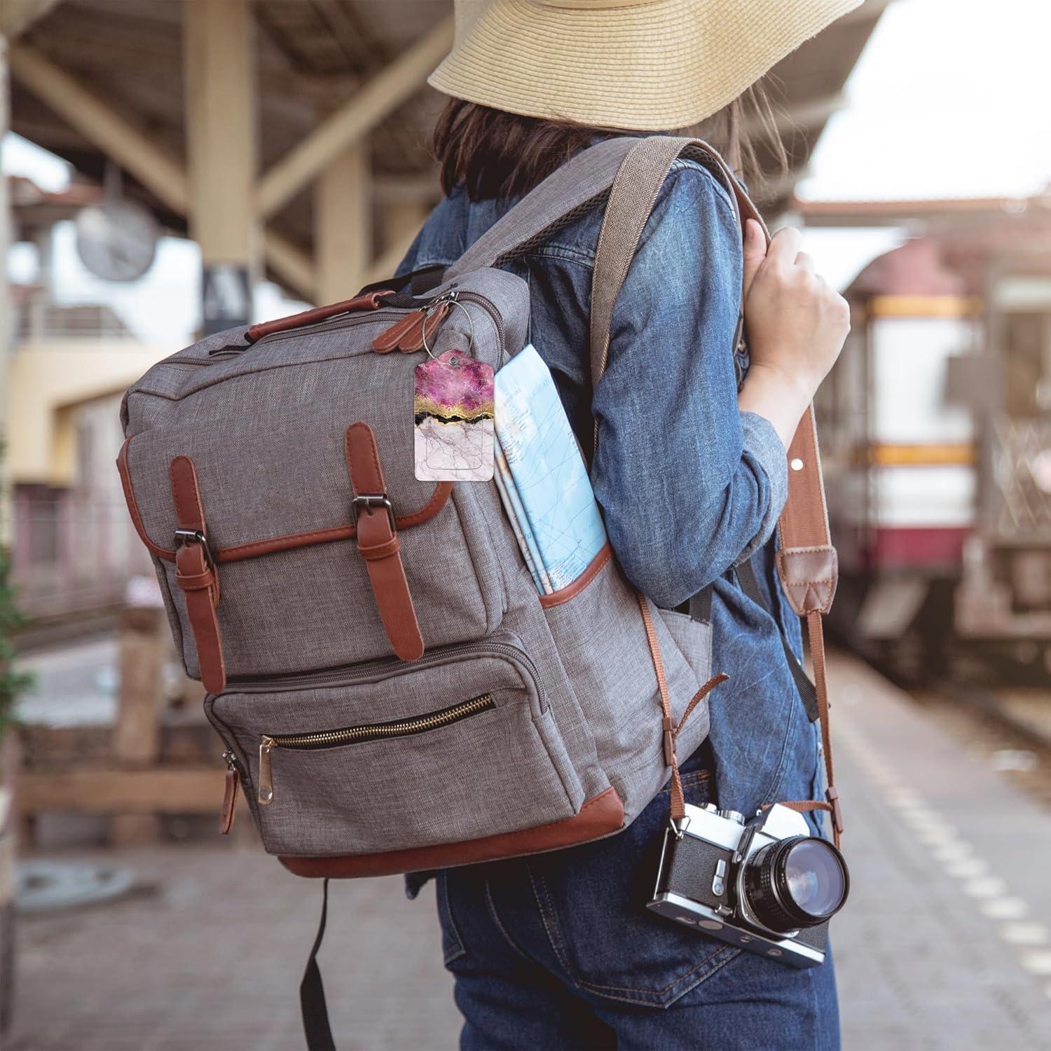 2 Etiquetas de Equipaje EOBKLAX de Cuero Mármol Abstracto