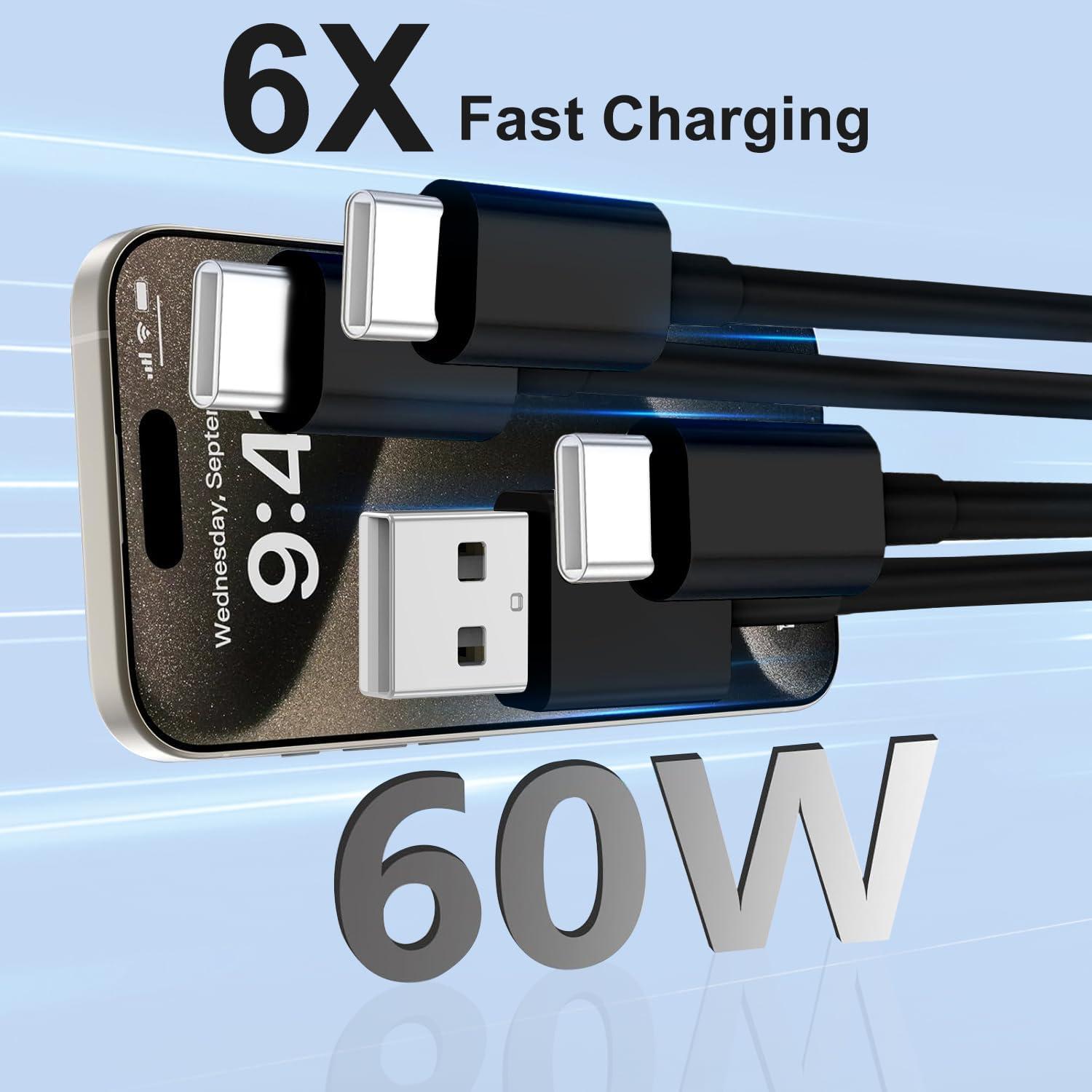 Cable de Carga Rápida USB C 60W 4-Pack para iPhone 16/15 Pro Max - Negro