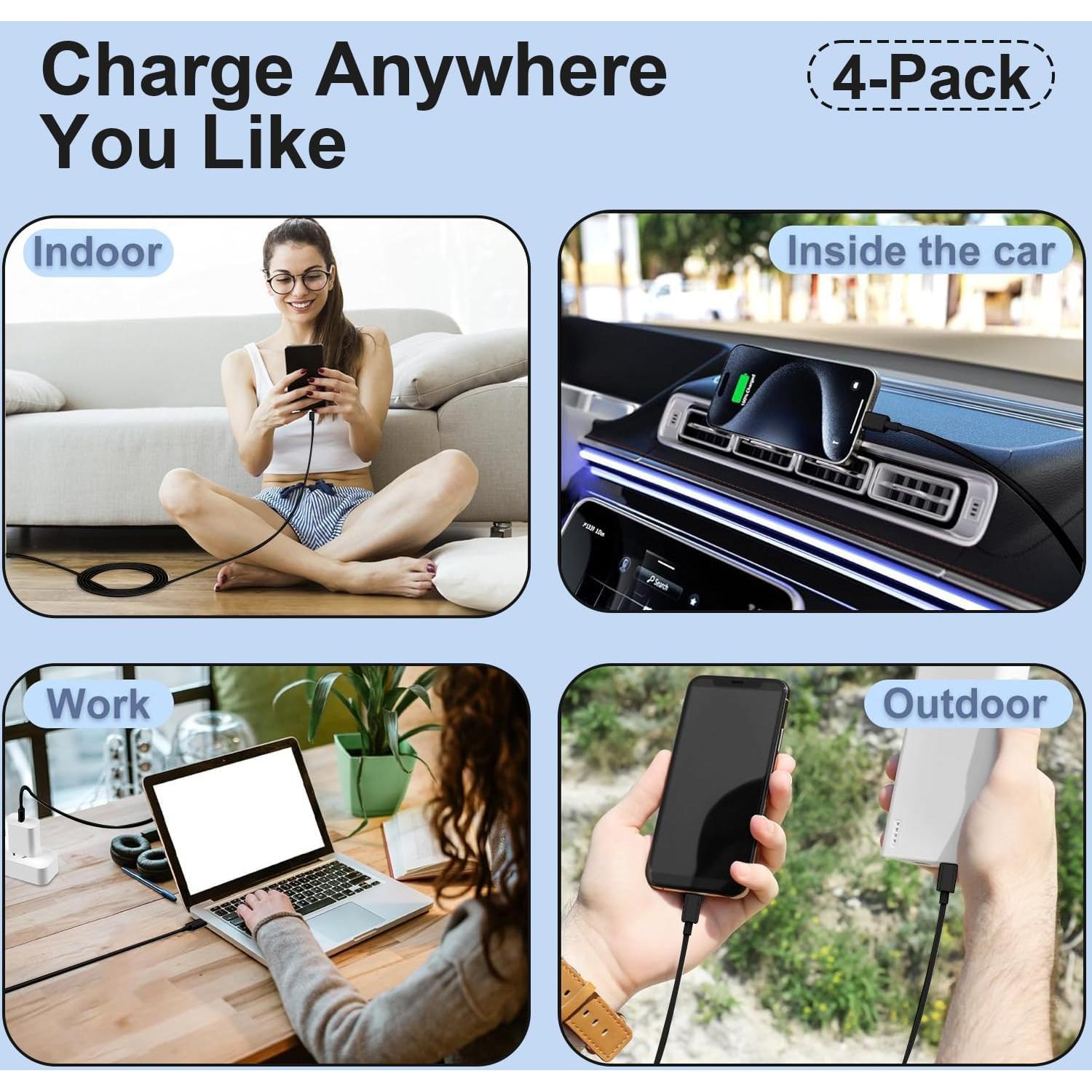 Cable de Carga Rápida USB C 60W 4-Pack para iPhone 16/15 Pro Max - Negro