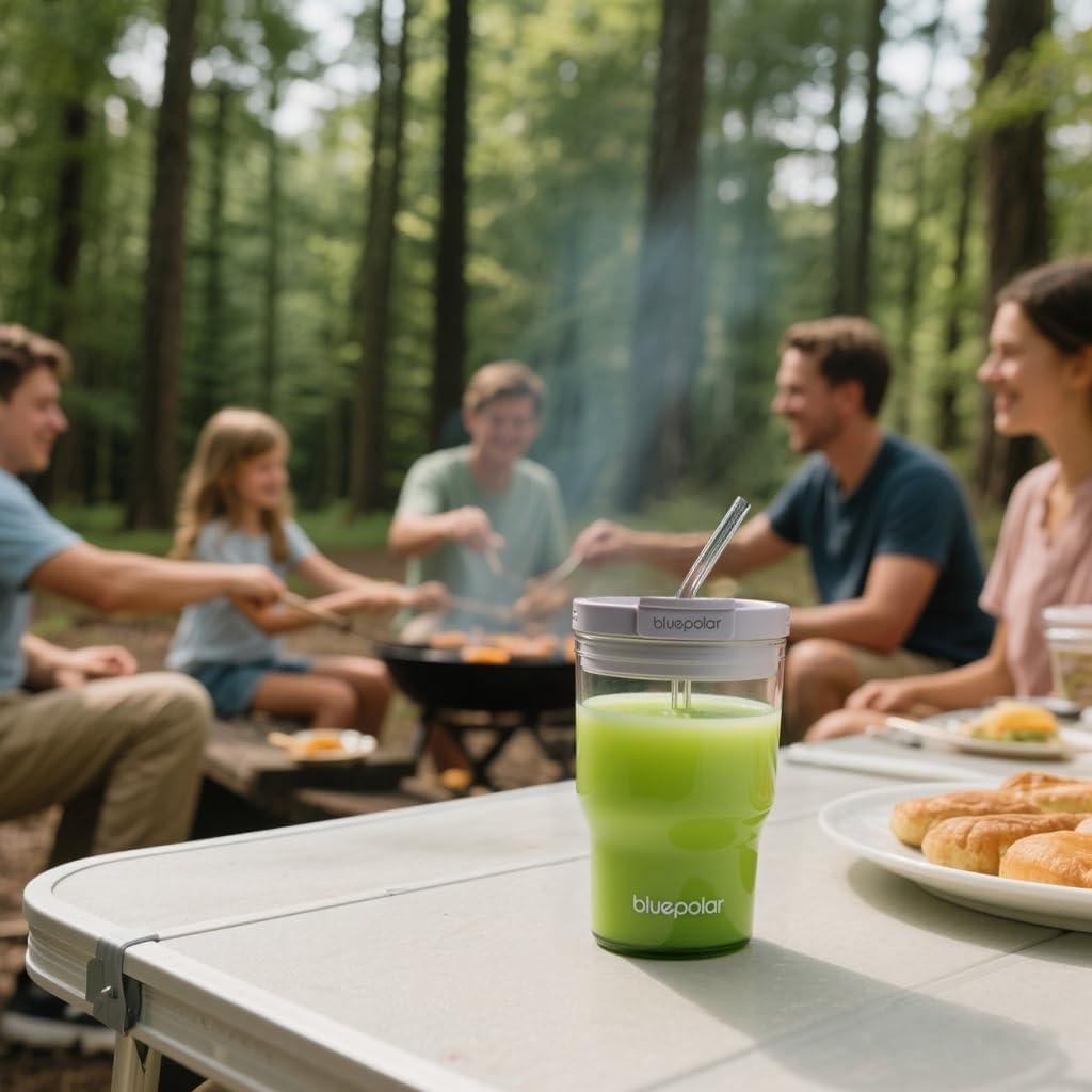 Taza de vidrio BLUEPOLAR 500ml con tapa y popote a prueba de fugas