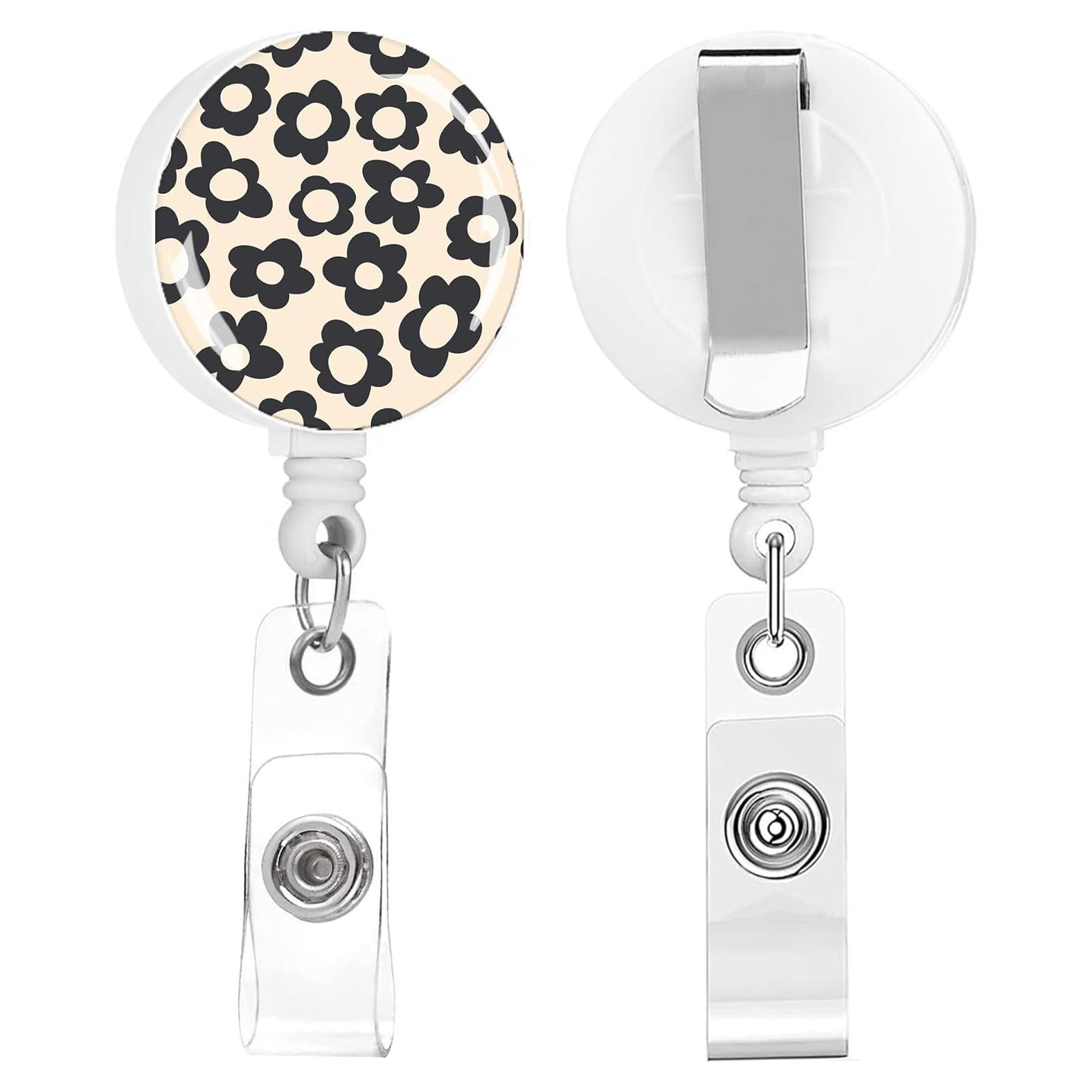 Paquete de 2 Sujetadores de Insignias Retráctiles TPOAEL Flor Negra