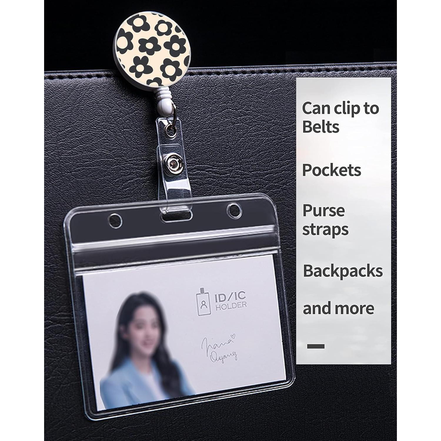 Paquete de 2 Sujetadores de Insignias Retráctiles TPOAEL Flor Negra