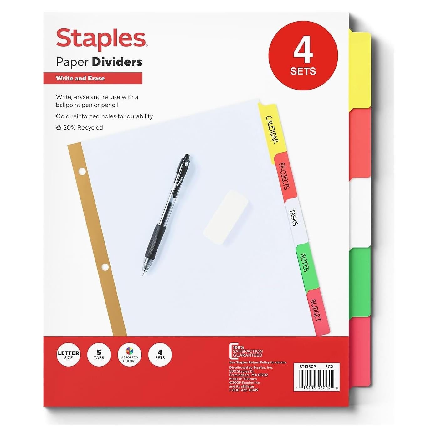 Separadores de Papel 5-Tab Multicolor Staples - 4 Sets