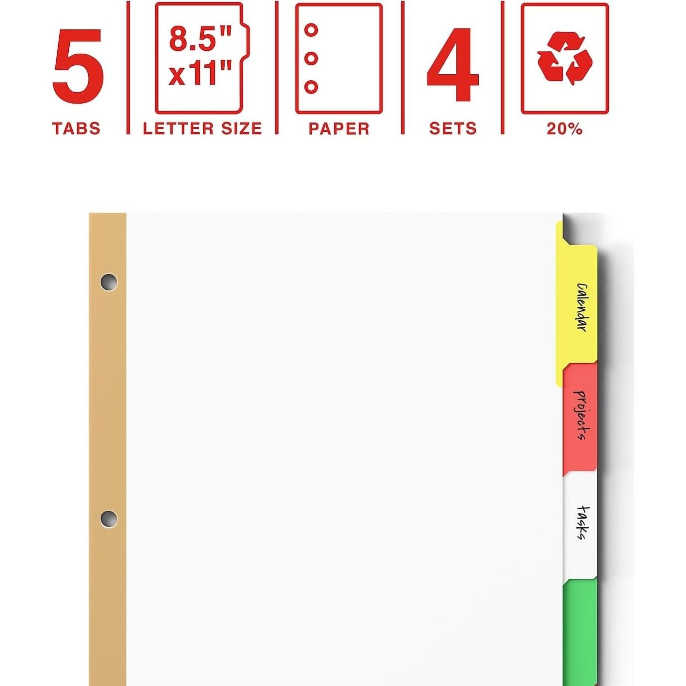 Separadores de Papel 5-Tab Multicolor Staples - 4 Sets