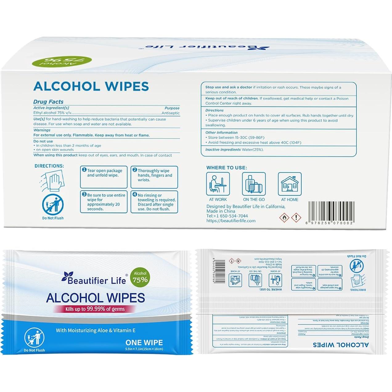 Toallitas desinfectantes Beautifier Life 55 unidades 75% alcohol