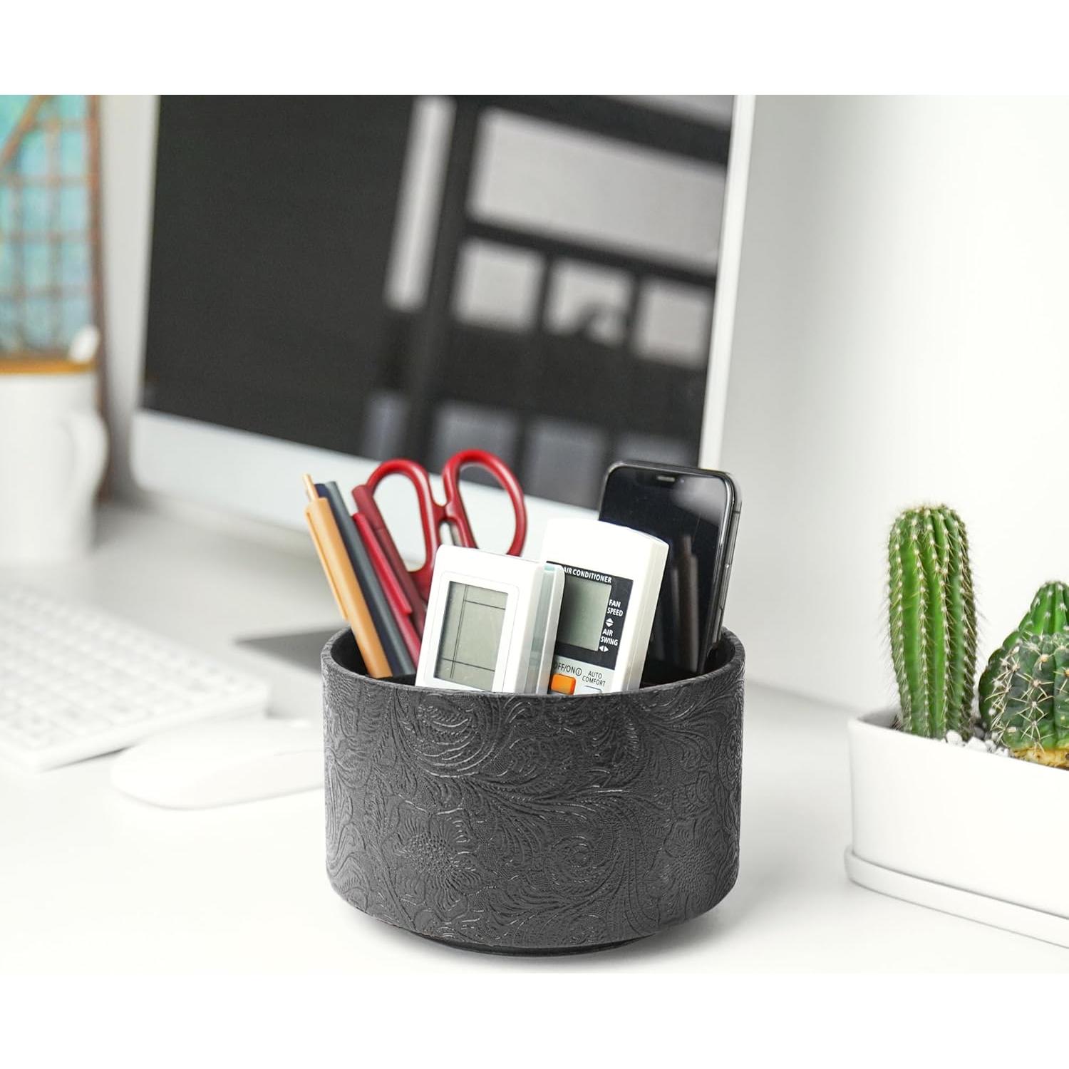 Organizador de Escritorio Redondo LIZIMANDU Cuero Sintético 4 Compartimentos