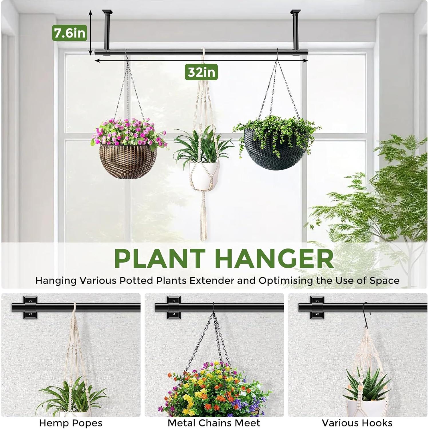 Soporte de Planta Colgante Mogaath 81.28 cm Negro Mate