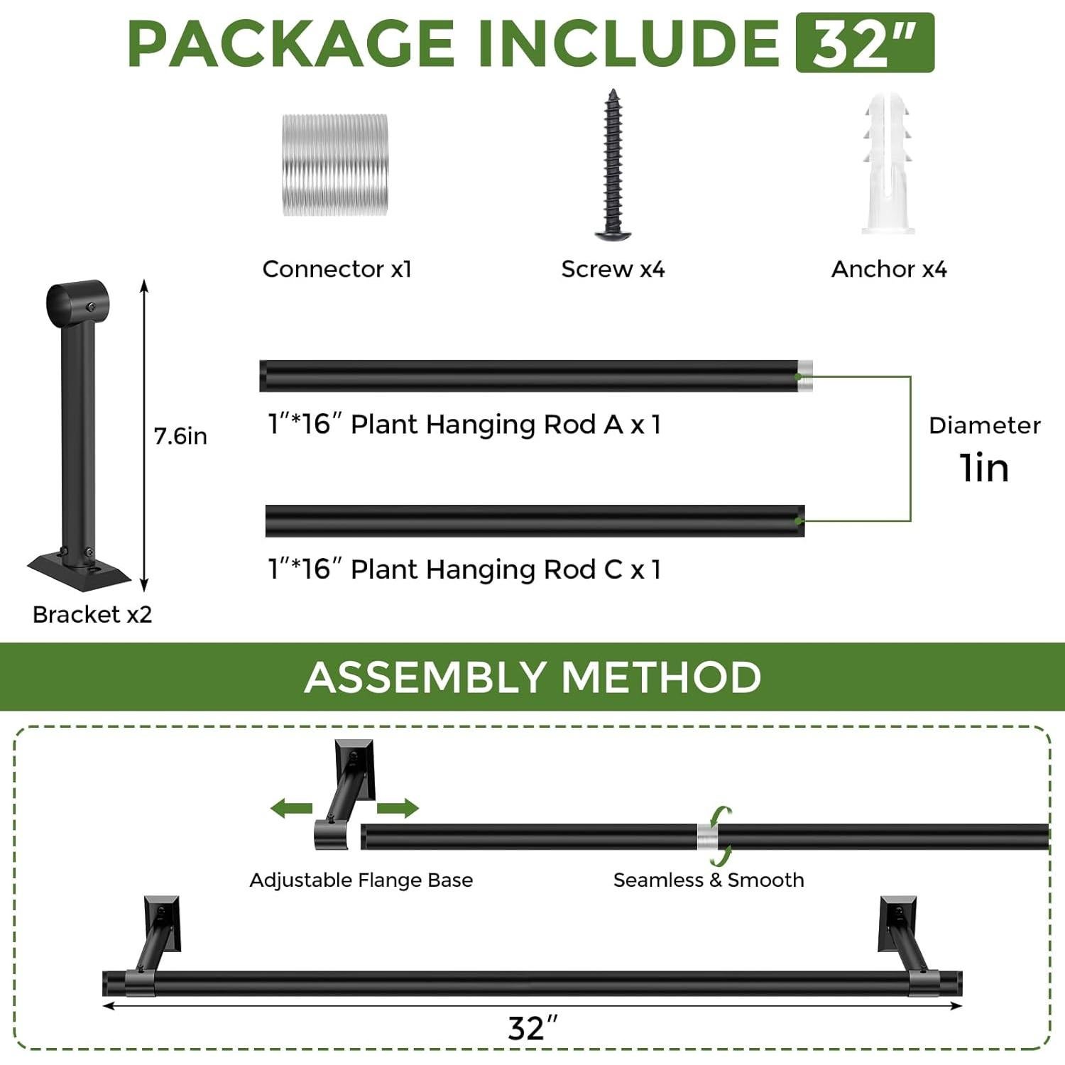 Soporte de Planta Colgante Mogaath 81.28 cm Negro Mate