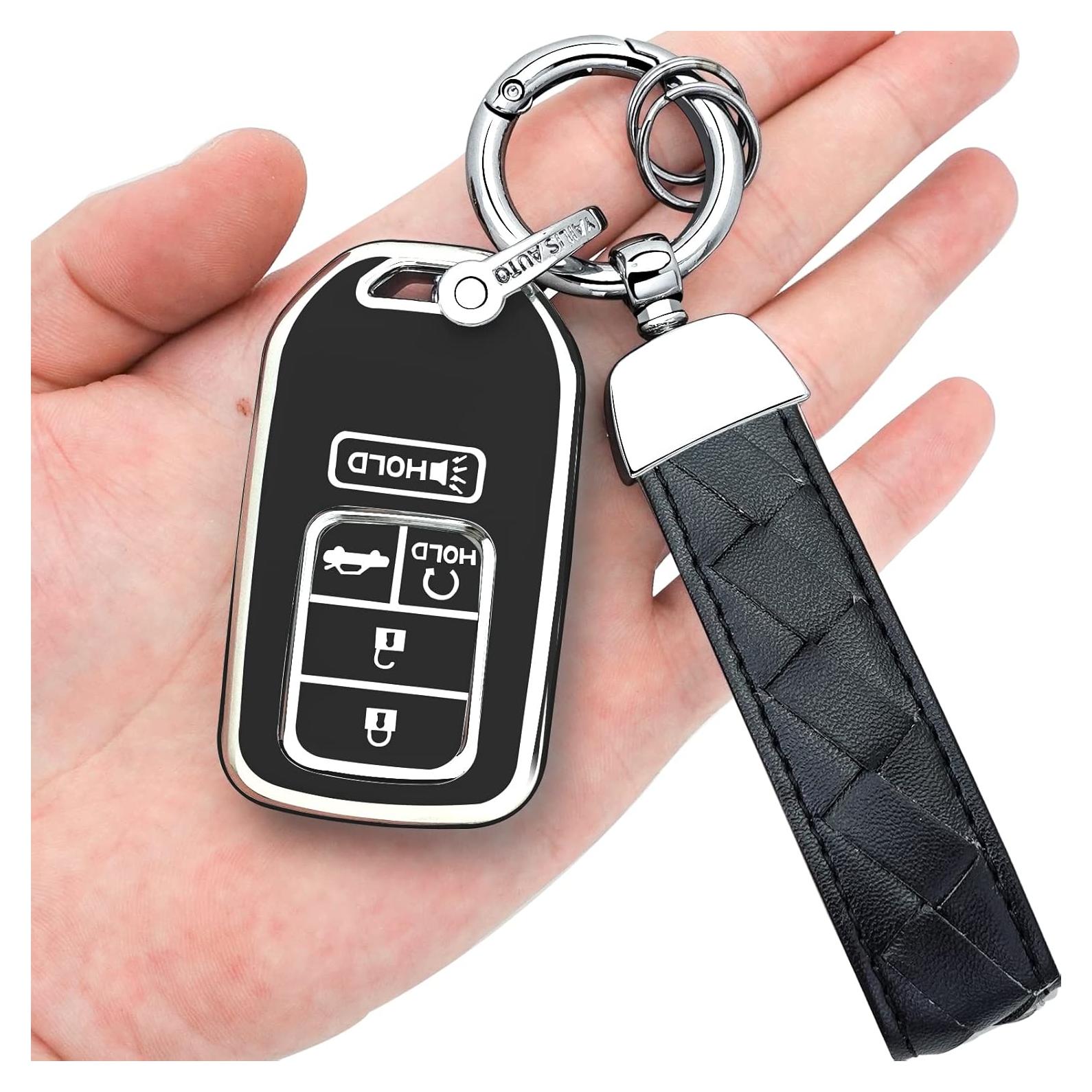 Funda de Llave Honda 5 Botones TPU y Llavero de Cuero Negro