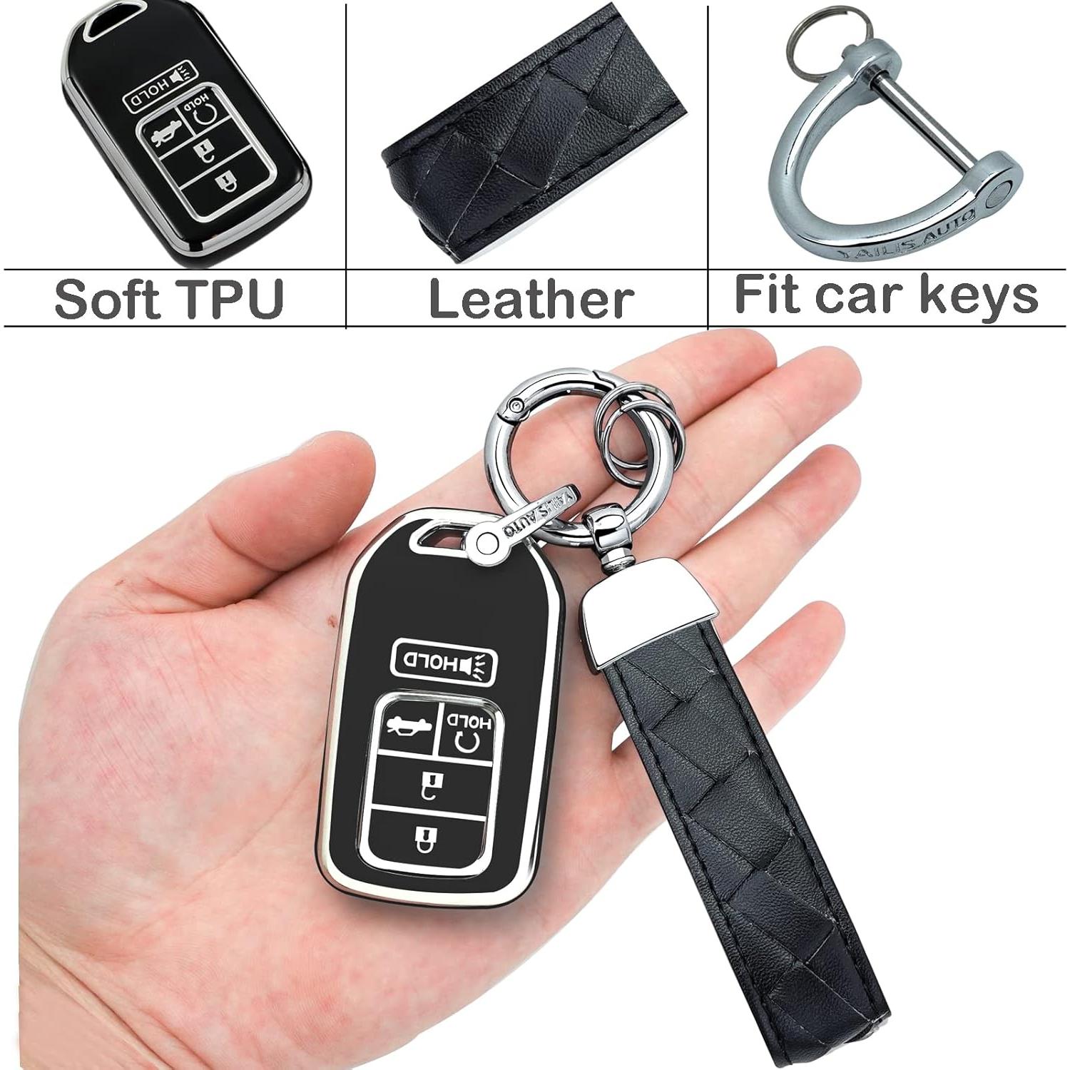 Funda de Llave Honda 5 Botones TPU y Llavero de Cuero Negro