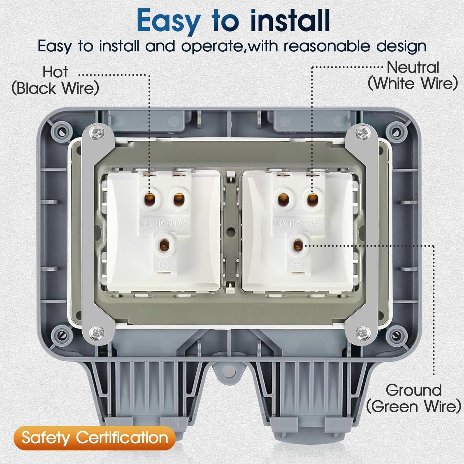 Enchufe Doble Impermeable XINYIELE IP66 15A 250V Exterior