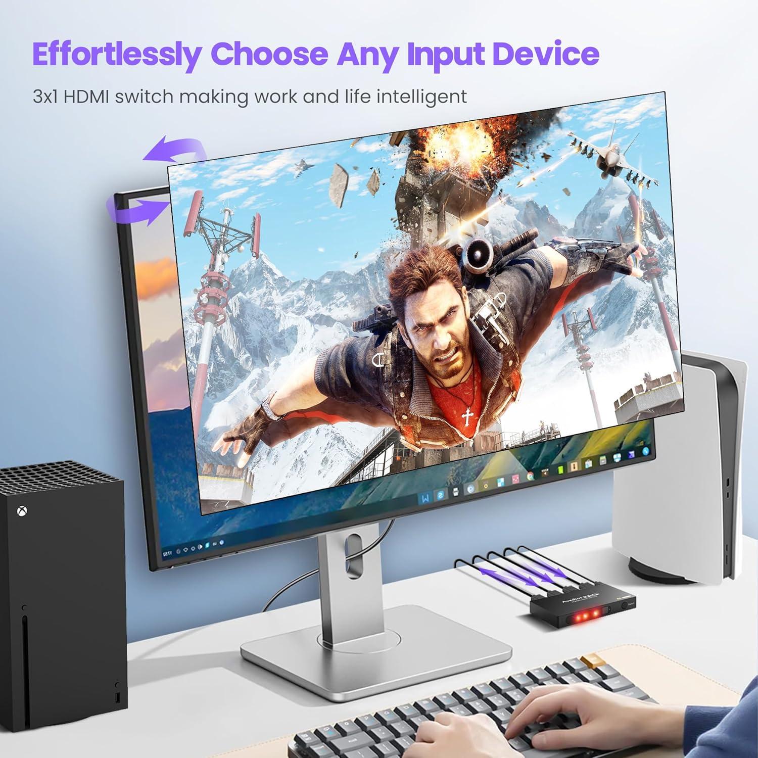 Conmutador HDMI 3 en 1 Avedio Links 4K 60Hz con Control Remoto