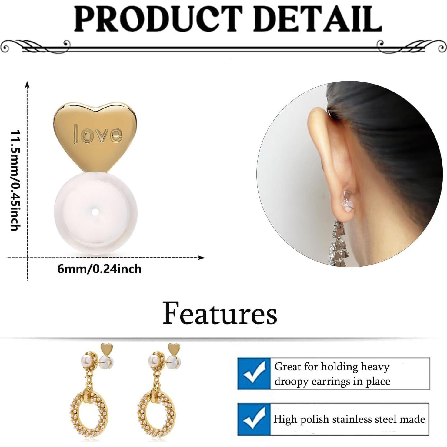 Soportes de Pendientes de Goma Kerryjewl - 3 Pares Dorado