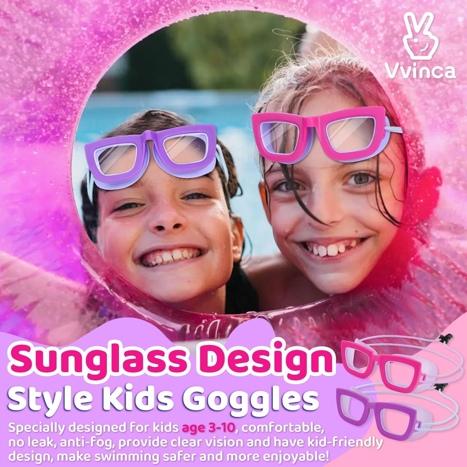 Gafas de natación Vvinca Kids, 2 paquetes, anti-vaho UV, 3-10 años