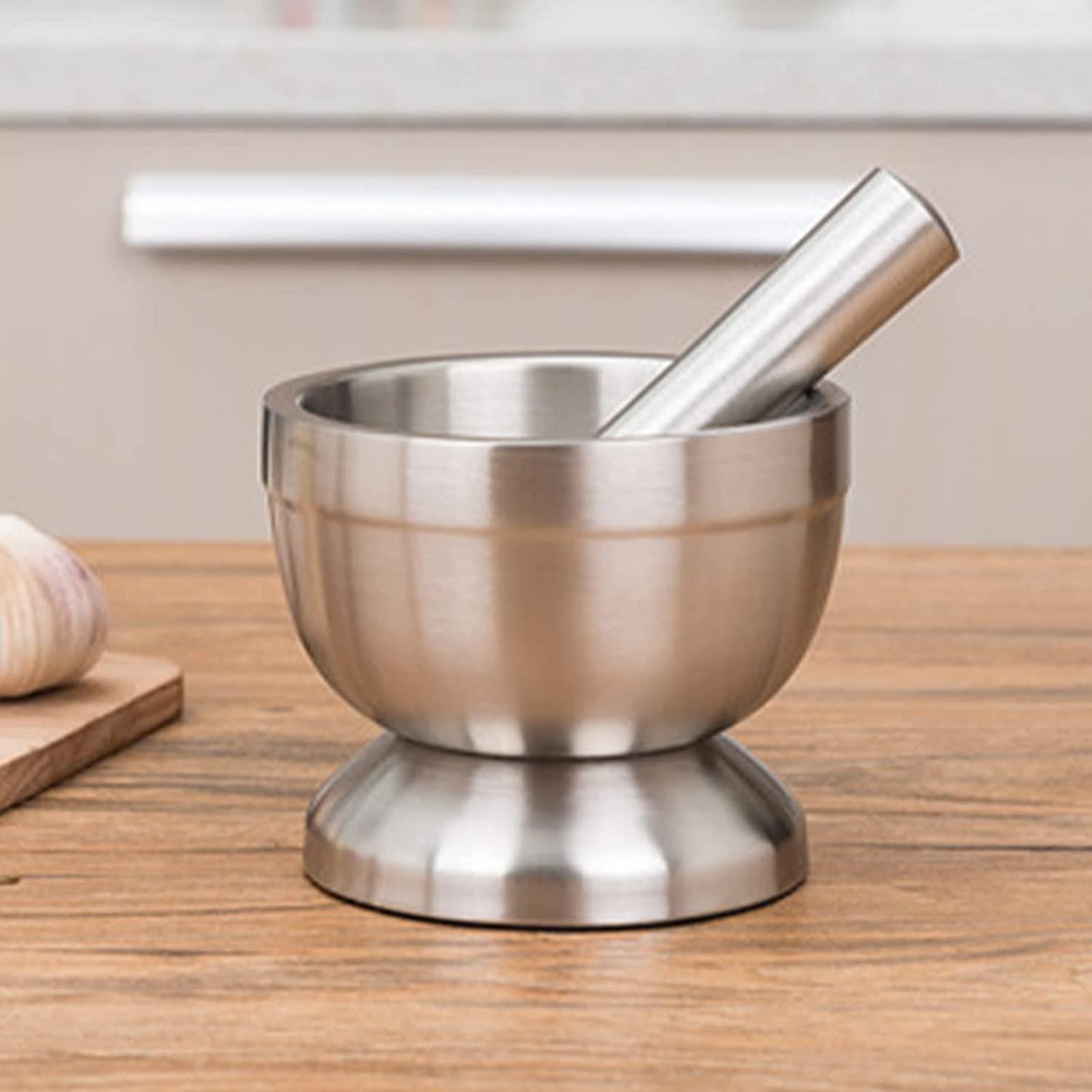 Mortero y mano de acero inoxidable pequeño para especias y pastillas