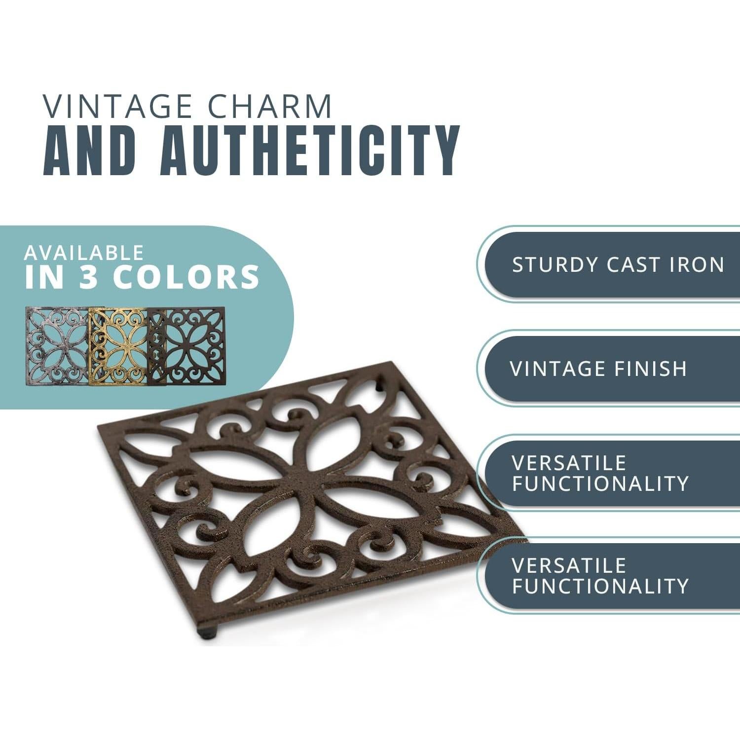 Trivet Cuadrado de Hierro Fundido Comfify 16.5 cm Vintage Marrón