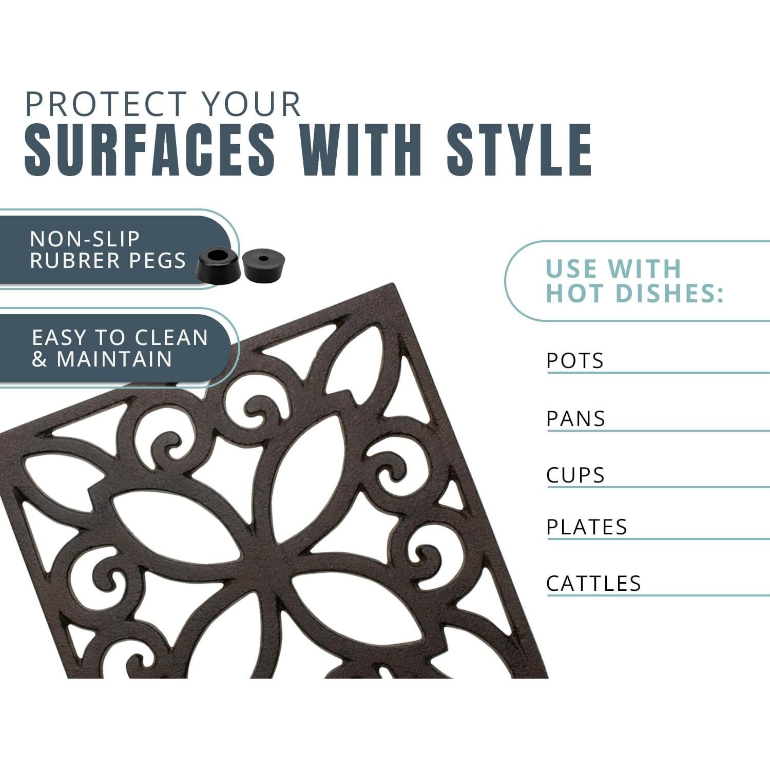 Trivet Cuadrado de Hierro Fundido Comfify 16.5 cm Vintage Marrón