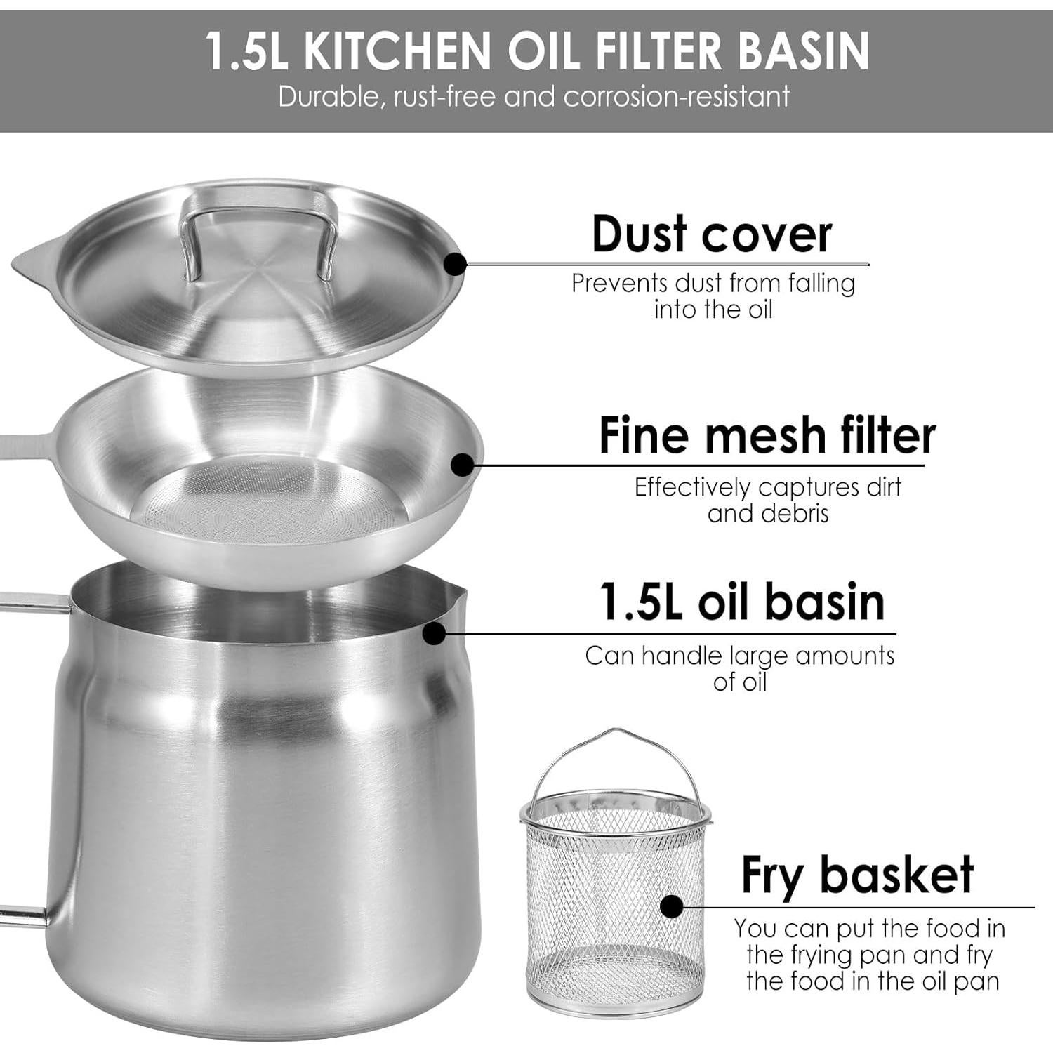 Olla Filtro de Aceite 1.5L Acero Inoxidable LCZNXJJY