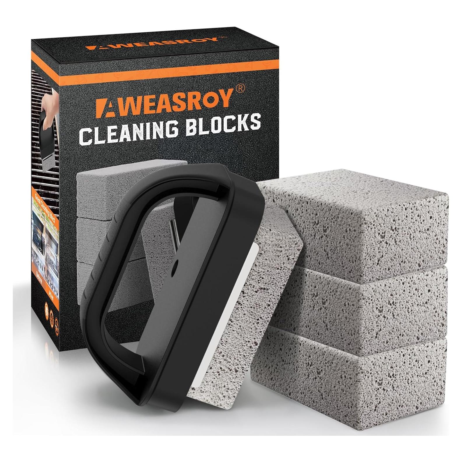 Limpiador de Parrilla AWEASROY con Mango - 4 Ladrillos de Piedra Pómez