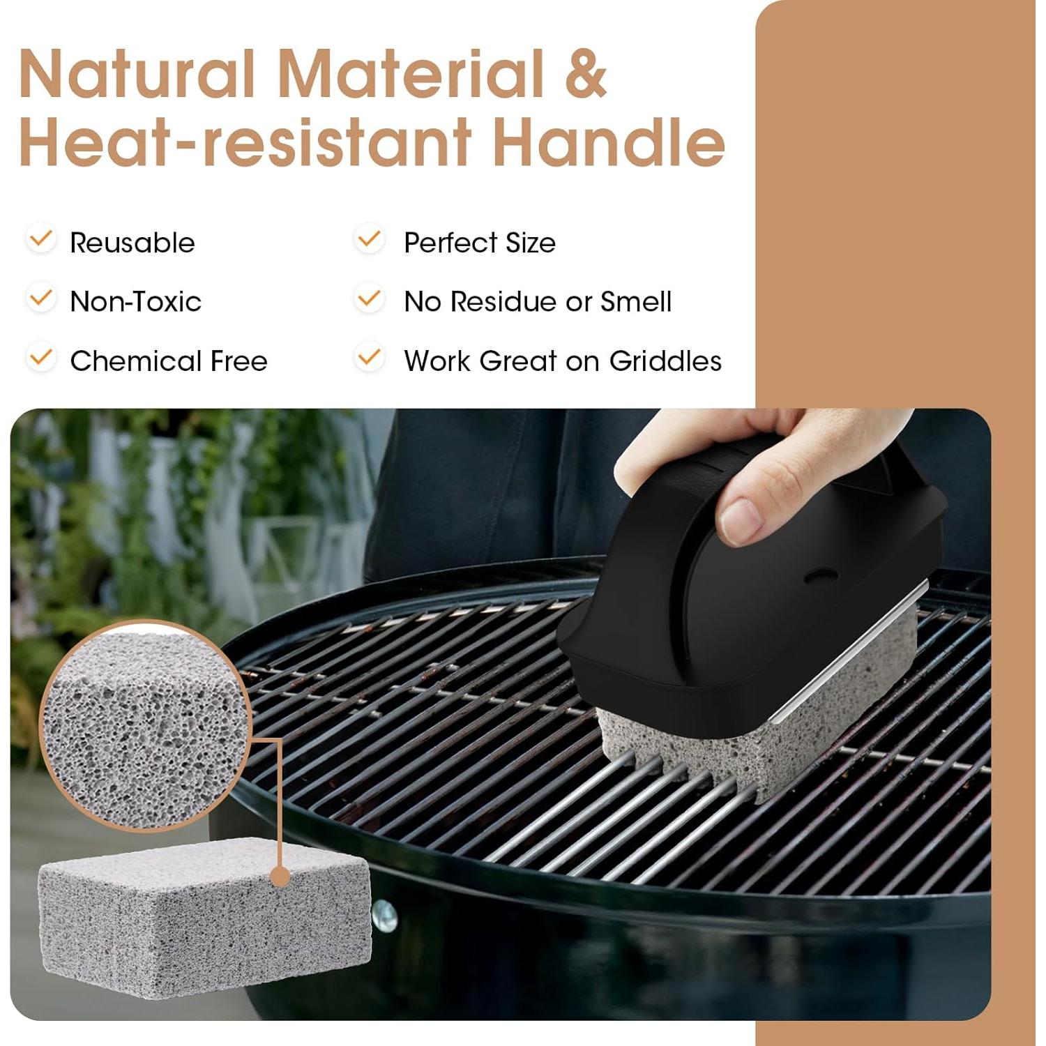 Limpiador de Parrilla AWEASROY con Mango - 4 Ladrillos de Piedra Pómez