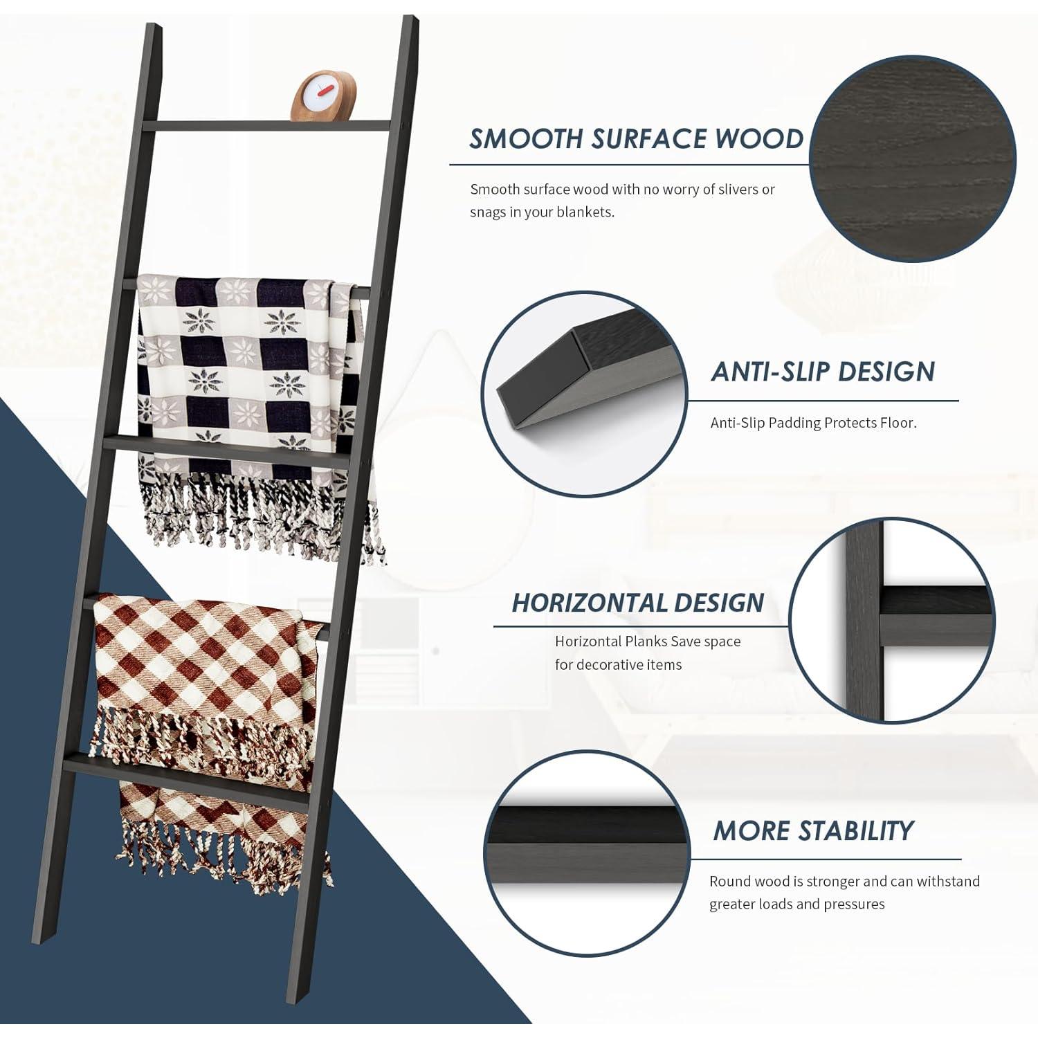 Escalera de Mantas Delywh 5 Niveles 1.77M Negra Estilo Rústico