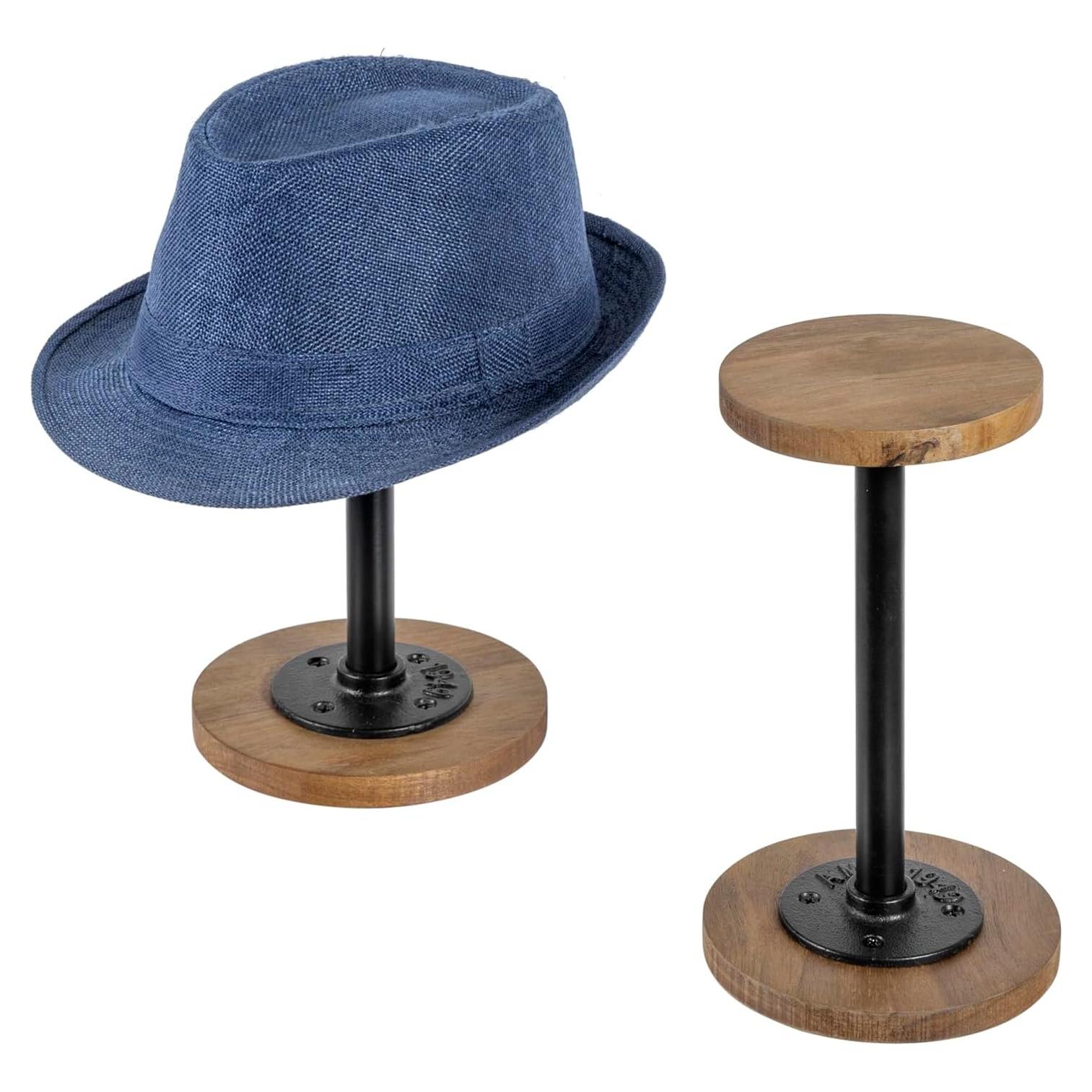 Soporte para Sombreros y Pelucas MyGift - Madera Acacia, Juego de 2