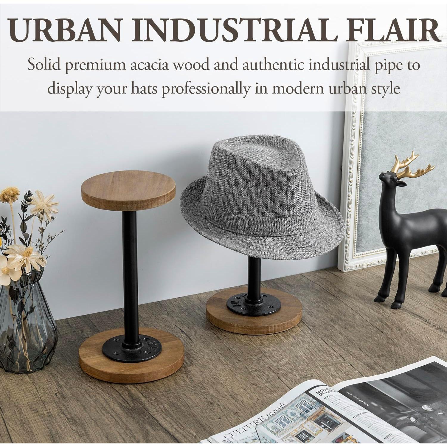 Soporte para Sombreros y Pelucas MyGift - Madera Acacia, Juego de 2