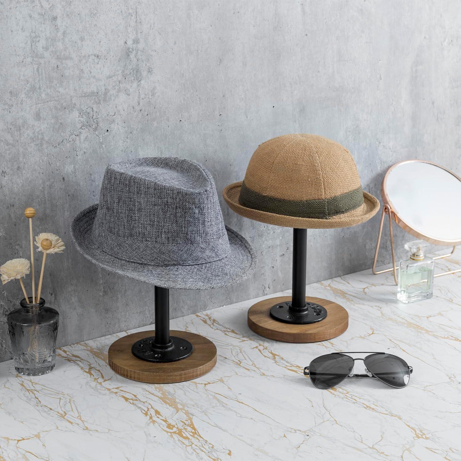 Soporte para Sombreros y Pelucas MyGift - Madera Acacia, Juego de 2