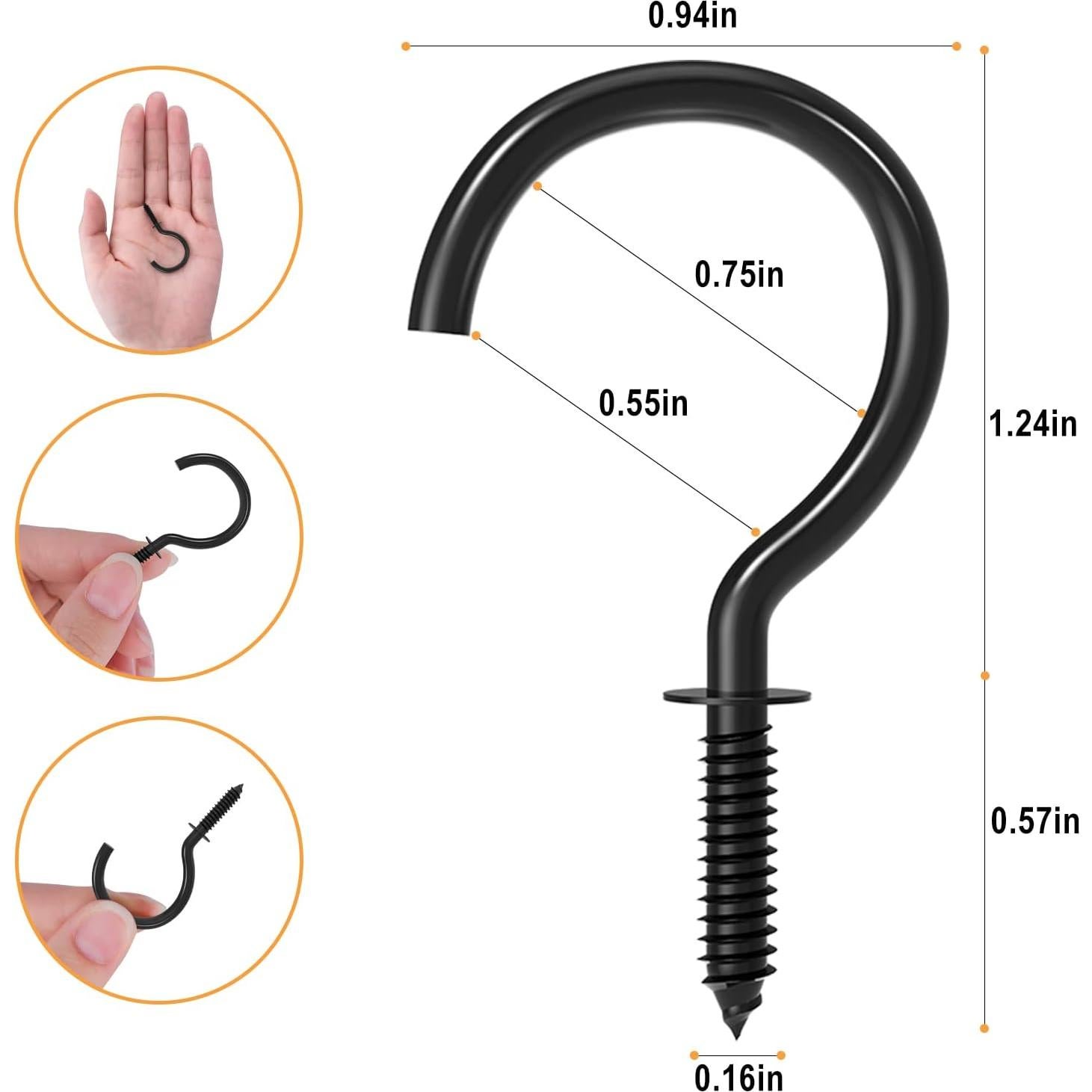 Ganchos de Tornillo RELBRO 50 Pcs Acero Negro 4.6 cm