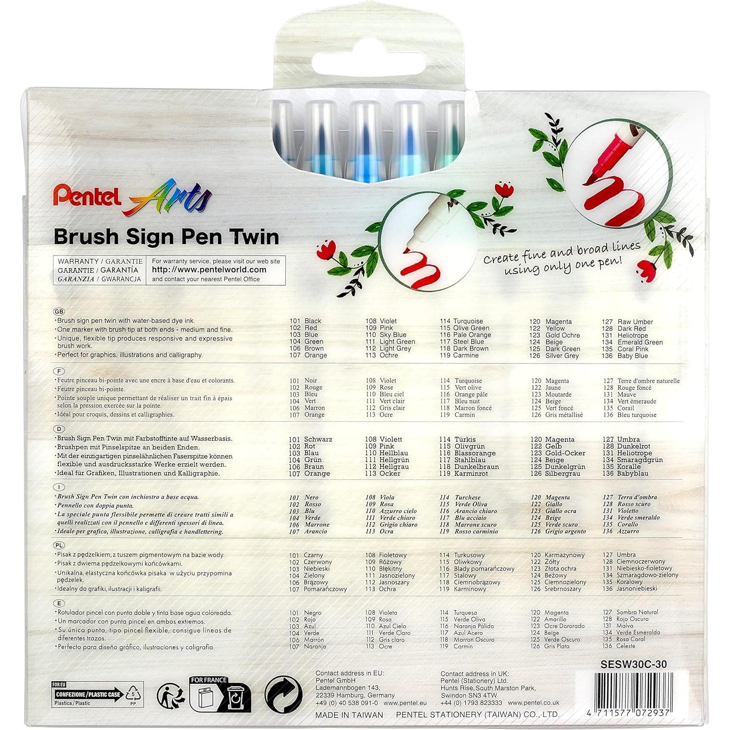 Bolígrafo de Pincel Doble Pentel SESW30C-30 Set 30 Colores