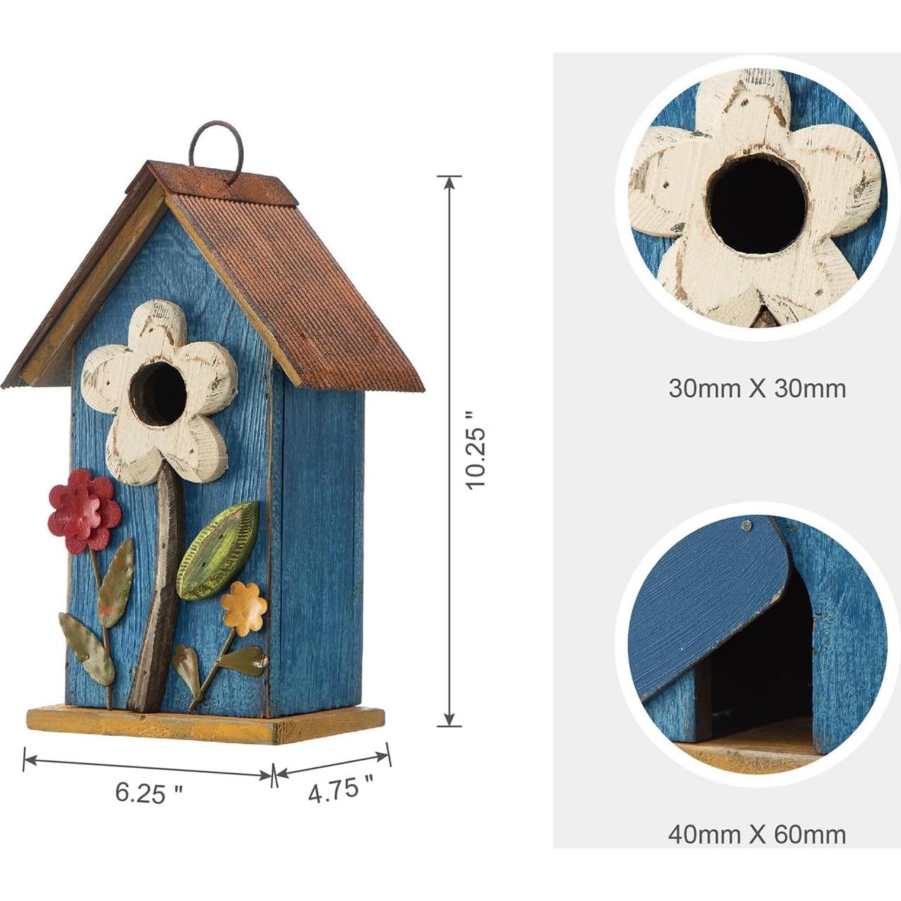 Casa de Aves Colgante Glitzhome 26cm Madera Azul Lavado
