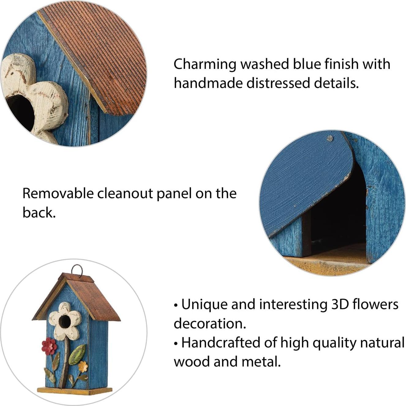 Casa de Aves Colgante Glitzhome 26cm Madera Azul Lavado
