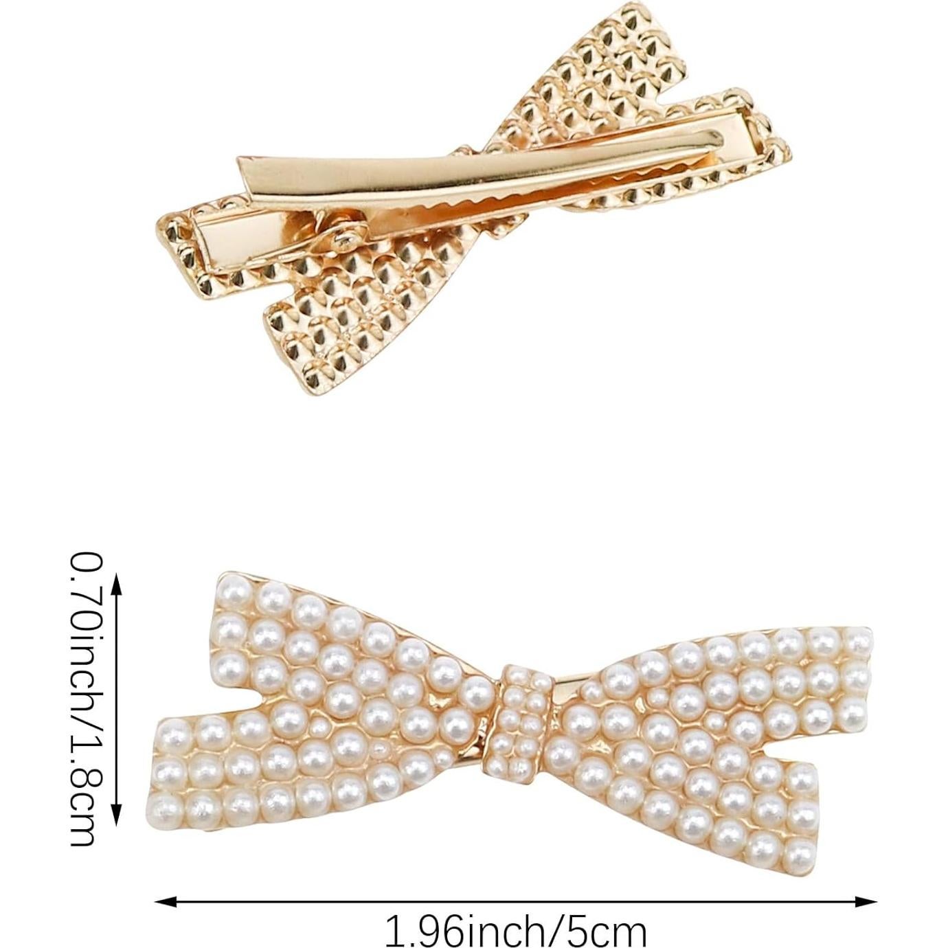 10 Clips de Pelo con Lazo de Perlas Dorados - Accesorios Elegantes