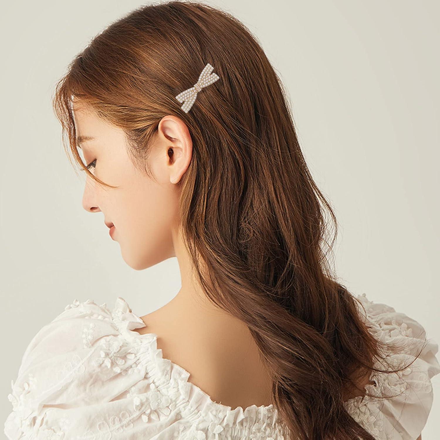 10 Clips de Pelo con Lazo de Perlas Dorados - Accesorios Elegantes