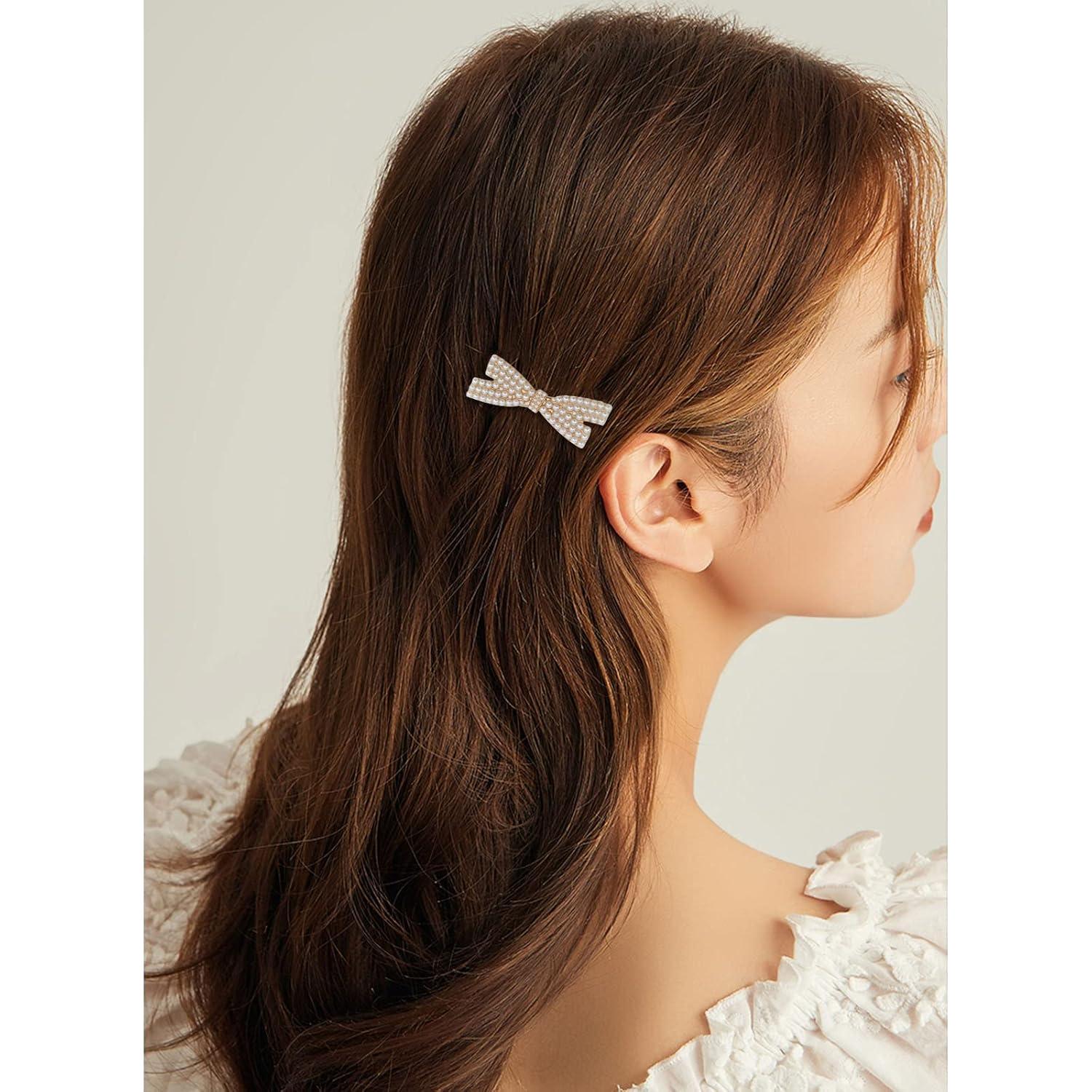 10 Clips de Pelo con Lazo de Perlas Dorados - Accesorios Elegantes